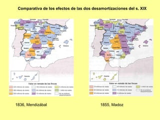 Comparativa de los efectos de las dos desamortizaciones del s. XIX 1836, Mendizábal 1855, Madoz 