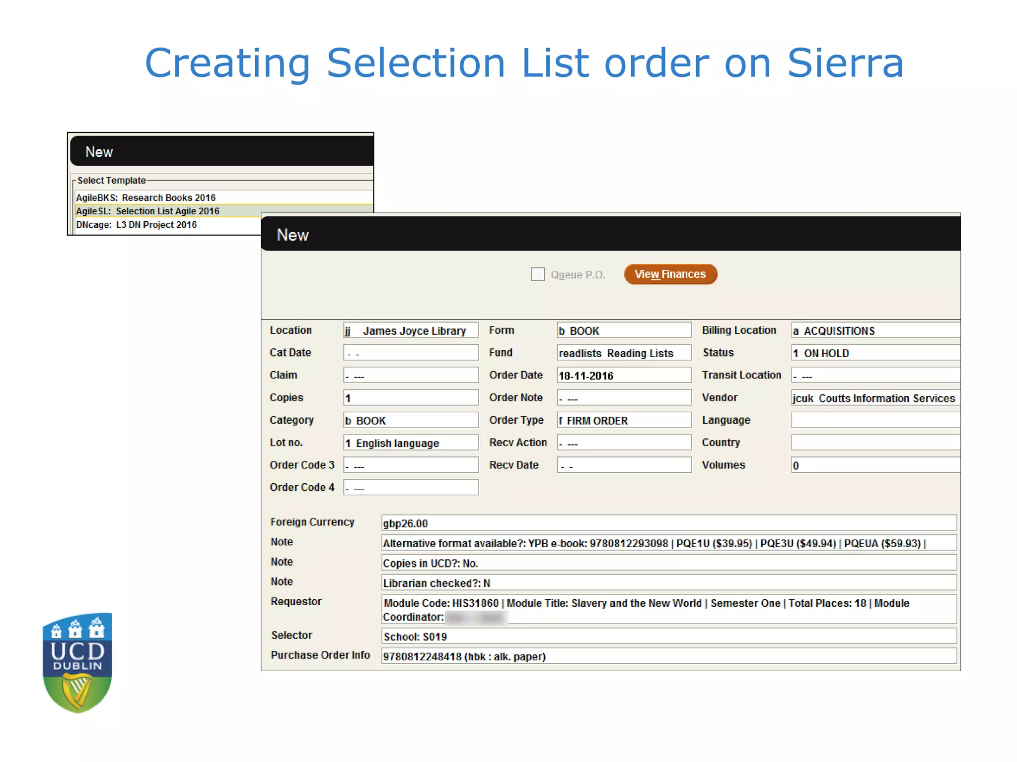 Creating Selection List order on Sierra
 
