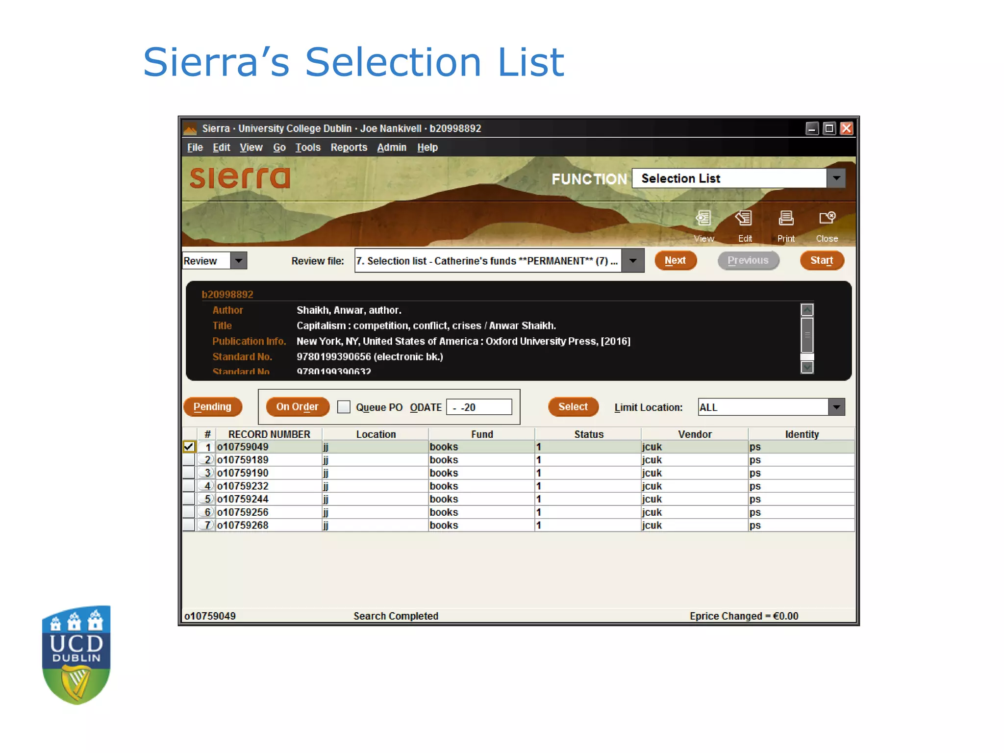 Sierra’s Selection List
 