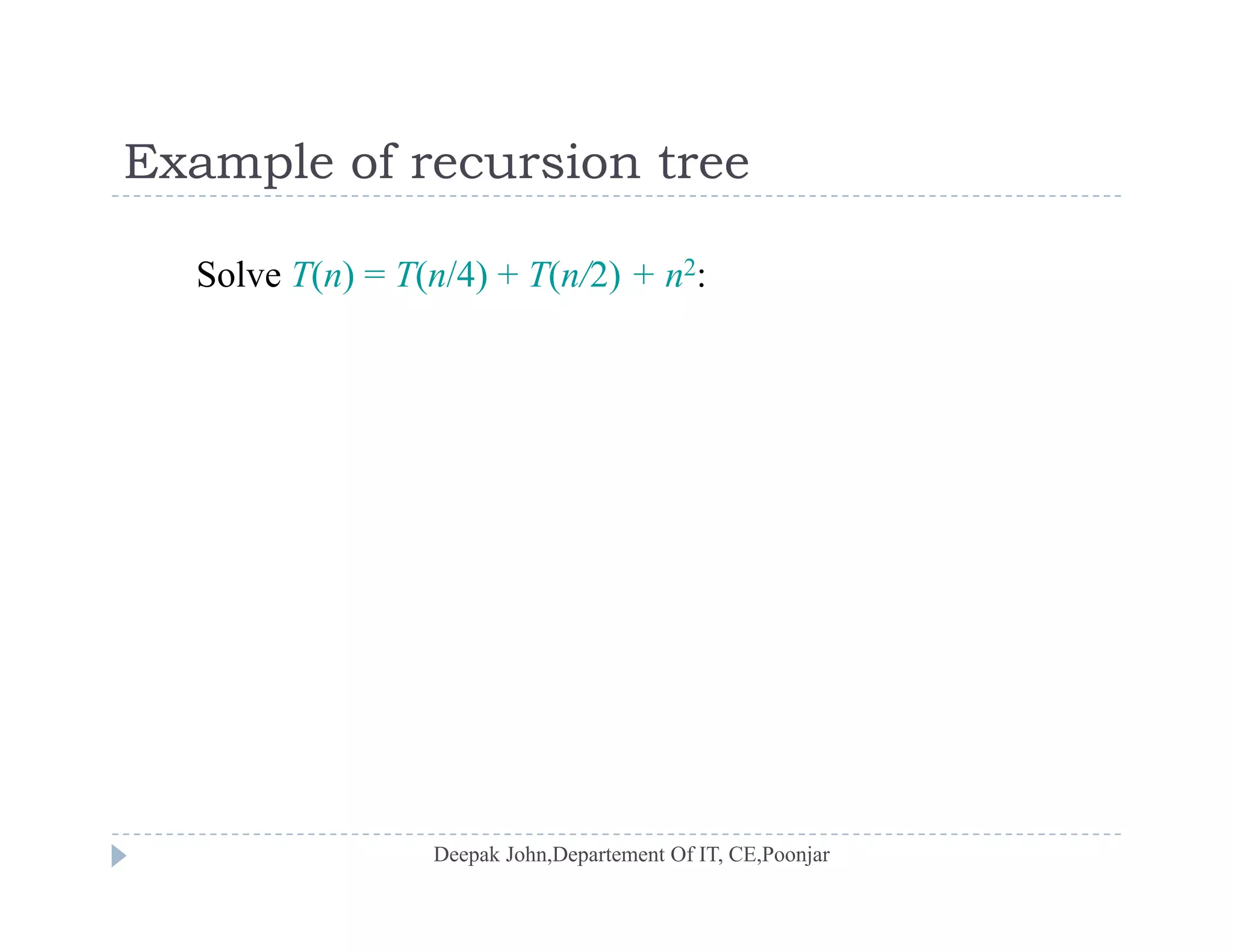 Example of recursion treeExample of recursion tree
Solve T(n) = T(n/4) + T(n/2) + n2:
 