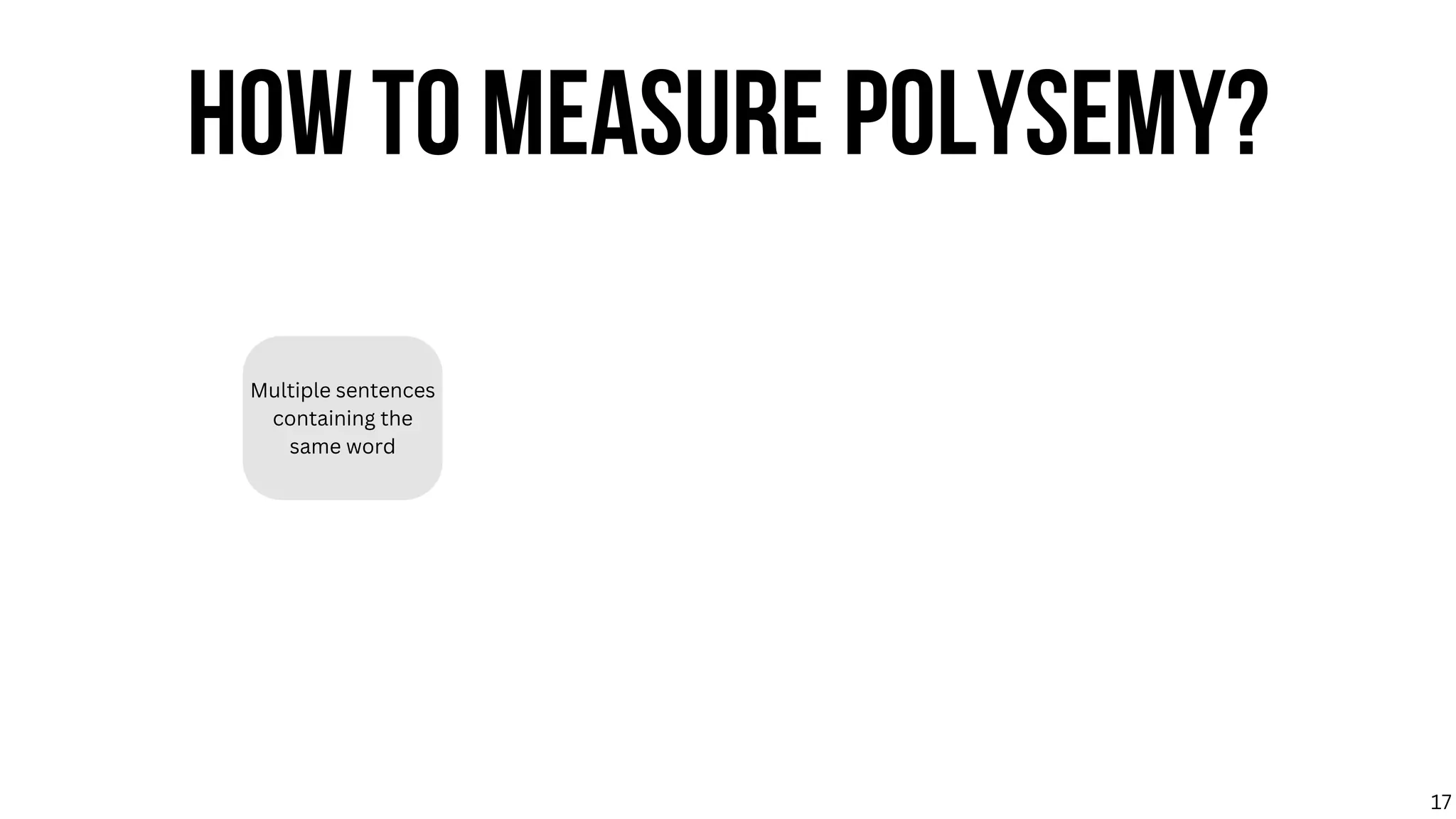 Multiple sentences
containing the
same word
HOW TO MEASURE POLYSEMY?
17
 