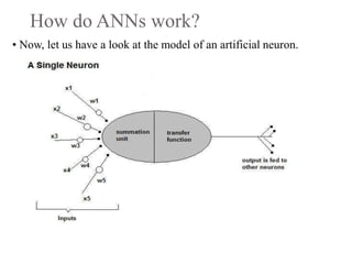 How do ANNs work?
• Now, let us have a look at the model of an artificial neuron.
 