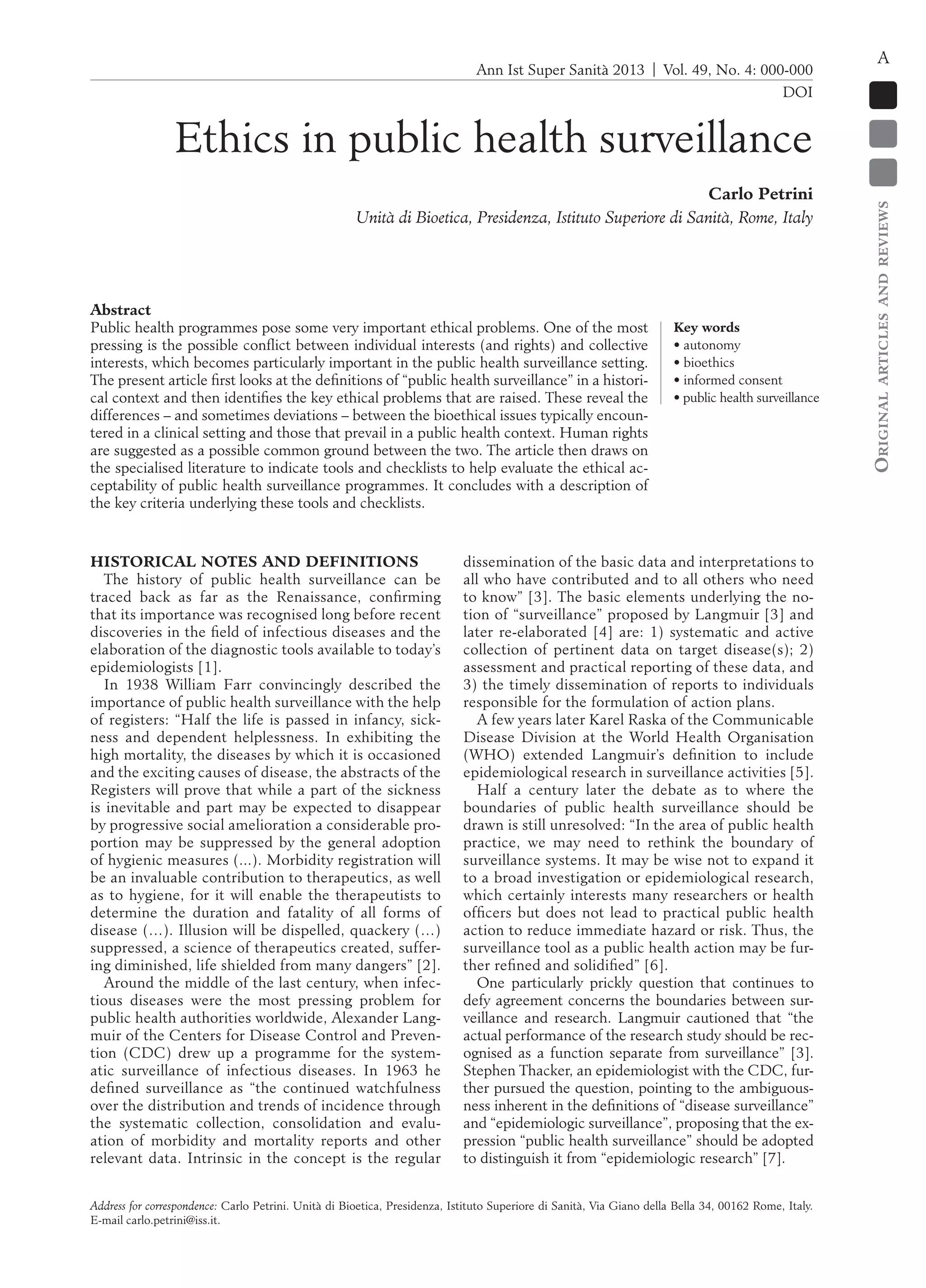 Ethics in public health surveillance | PDF