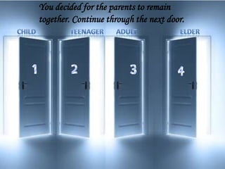 You decided for the parents to remain
together. Continue through the next door.
 