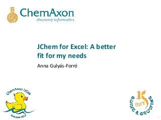 JChem for Excel: A better
fit for my needs
Anna Gulyás-Forró
 