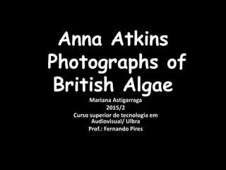 Mariana Astigarraga
2015/2
Curso superior de tecnologia em
Audiovisual/ Ulbra
Prof.: Fernando Pires
Anna Atkins
Photographs of
British Algae
 