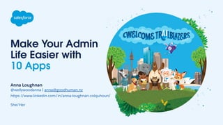 Make Your Admin
Life Easier with
10 Apps
Anna Loughnan
@wellywoodanna | anna@goodhuman.nz
https://www.linkedin.com/in/anna-loughnan-colquhoun/
She/Her
 
