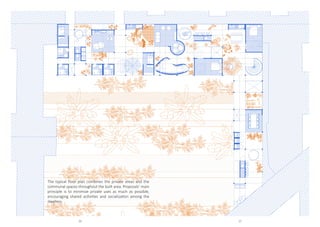 䰀漀挀愀琀椀漀渀开㌀爀搀 昀氀漀漀爀
The typical floor plan combines the private areas and the
communal spaces throughout the built area. Proposals’ main
principle is to minimize private uses as much as possible,
encouraging shared activities and socialization among the
dwellers.
16 17
 