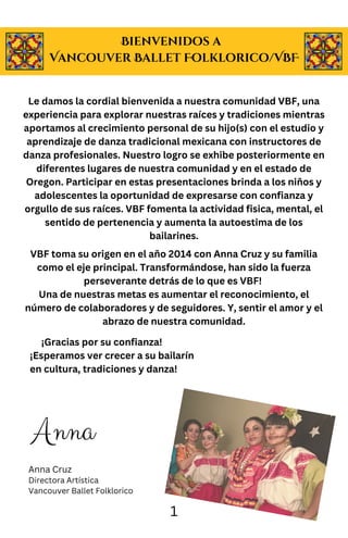 Le damos la cordial bienvenida a nuestra comunidad VBF, una
experiencia para explorar nuestras raíces y tradiciones mientr...