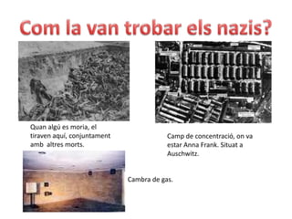 Com la van trobar els nazis?Quan algú es moria, el tiraven aquí, conjuntament amb  altres morts.Camp de concentració, on va estar Anna Frank. Situat a Auschwitz. Cambra de gas.