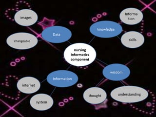 Information  images knowledge Data  skills changeable nursing Informatics component wisdom Information  internet understanding thought system 