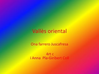 Vallès oriental

Ona farrero Juscafresa

         4rt c
i Anna Pla-Giribert Coll
 