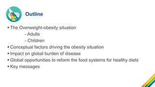 Outline
▪ The Overweight-obesity situation
- Adults
- Children
▪ Conceptual factors driving the obesity situation
▪ Impact...