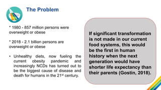 The Problem
* 1980 - 857 million persons were
overweight or obese
* 2018 - 2.1 billion persons are
overweight or obese
• U...