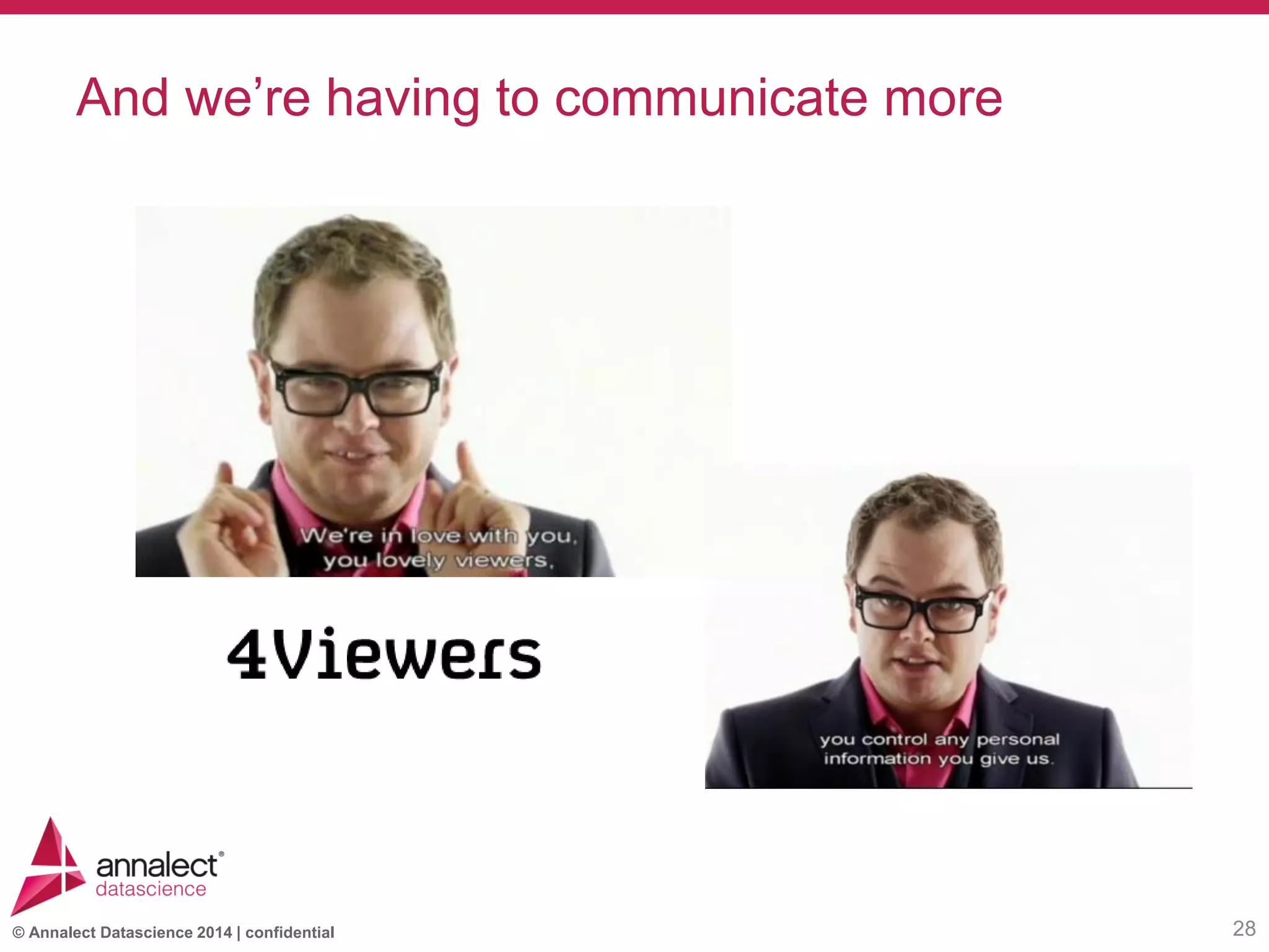 © Annalect Datascience 2014 | confidential
And we’re having to communicate more
28
 