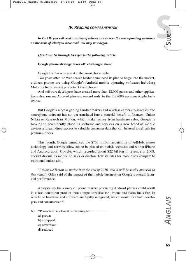 Annales Concours Pass 2010