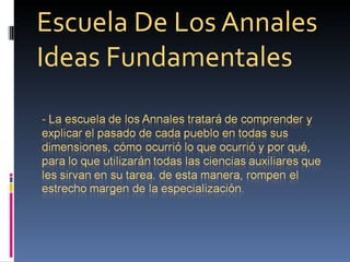 Escuela De Los Annales
Ideas Fundamentales
 