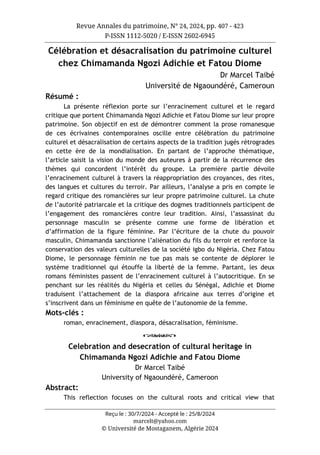 مجلة حوليات التراث مستغانم، العدد 24، 2024