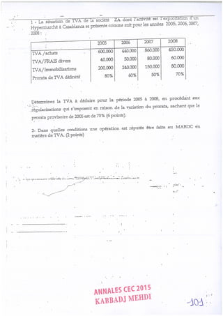 Annales CYCLE EXPERTISE COMPTABLE ISCAE-/ 2004 2015