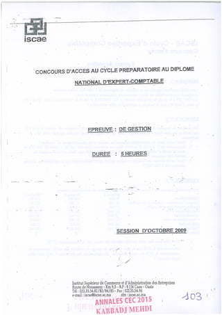 Annales CYCLE EXPERTISE COMPTABLE ISCAE-/ 2004 2015