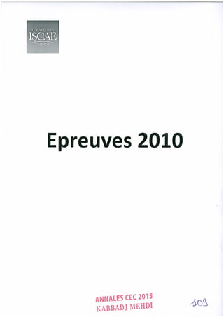 Annales CYCLE EXPERTISE COMPTABLE ISCAE-/ 2004 2015