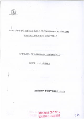 Annales CYCLE EXPERTISE COMPTABLE ISCAE-/ 2004 2015