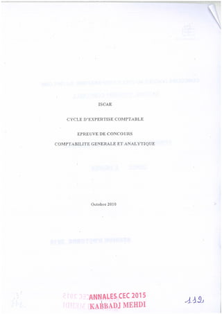 Annales CYCLE EXPERTISE COMPTABLE ISCAE-/ 2004 2015