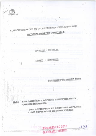 Annales CYCLE EXPERTISE COMPTABLE ISCAE-/ 2004 2015