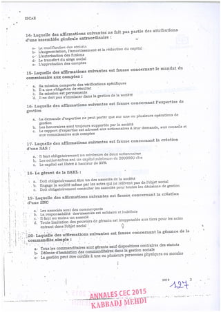 Annales CYCLE EXPERTISE COMPTABLE ISCAE-/ 2004 2015