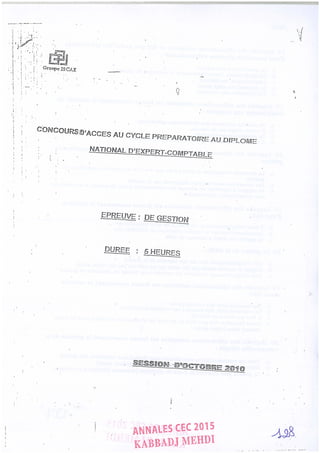 Annales CYCLE EXPERTISE COMPTABLE ISCAE-/ 2004 2015
