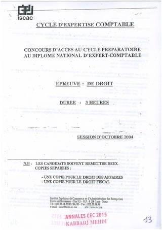 Annales CYCLE EXPERTISE COMPTABLE ISCAE-/ 2004 2015