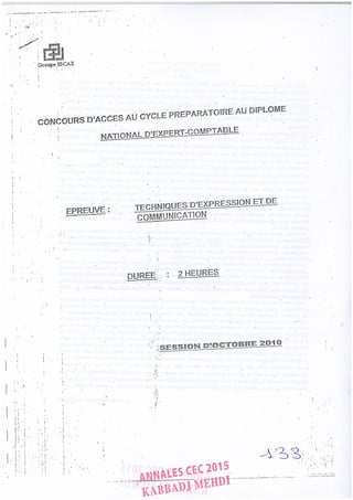 Annales CYCLE EXPERTISE COMPTABLE ISCAE-/ 2004 2015