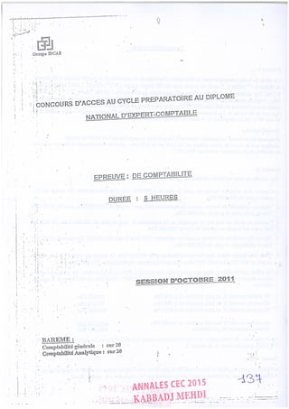 Annales CYCLE EXPERTISE COMPTABLE ISCAE-/ 2004 2015