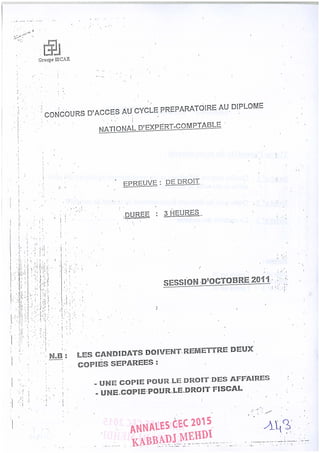 Annales CYCLE EXPERTISE COMPTABLE ISCAE-/ 2004 2015