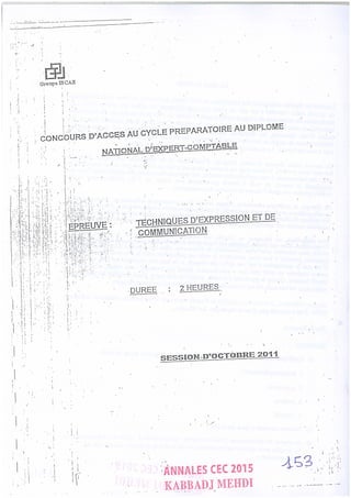 Annales CYCLE EXPERTISE COMPTABLE ISCAE-/ 2004 2015
