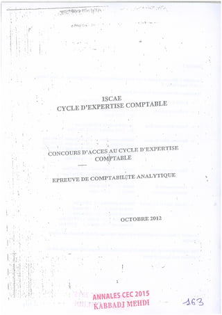 Annales CYCLE EXPERTISE COMPTABLE ISCAE-/ 2004 2015
