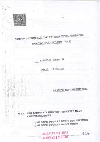 Annales CYCLE EXPERTISE COMPTABLE ISCAE-/ 2004 2015