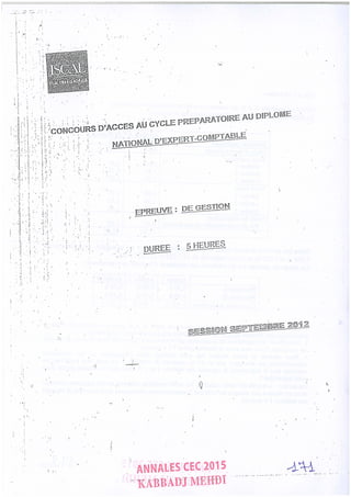 Annales CYCLE EXPERTISE COMPTABLE ISCAE-/ 2004 2015