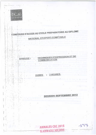 Annales CYCLE EXPERTISE COMPTABLE ISCAE-/ 2004 2015