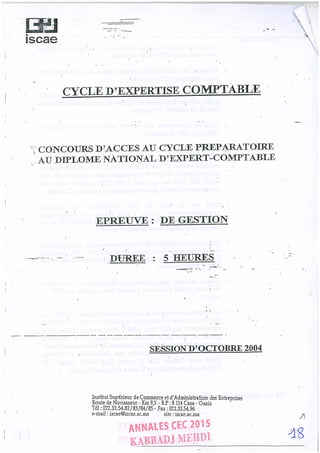 Annales CYCLE EXPERTISE COMPTABLE ISCAE-/ 2004 2015