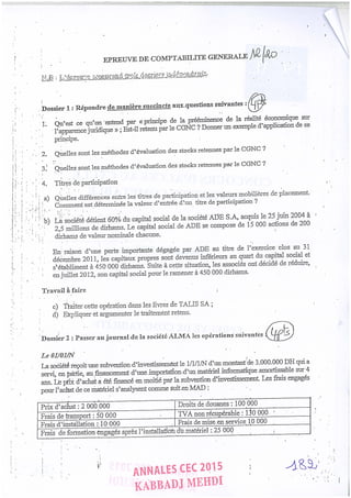 Annales CYCLE EXPERTISE COMPTABLE ISCAE-/ 2004 2015