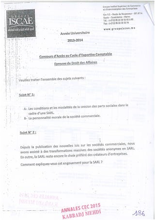 Annales CYCLE EXPERTISE COMPTABLE ISCAE-/ 2004 2015