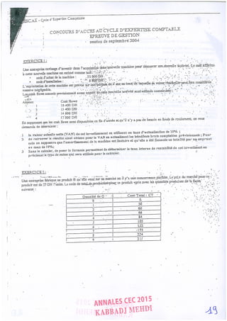 Annales CYCLE EXPERTISE COMPTABLE ISCAE-/ 2004 2015