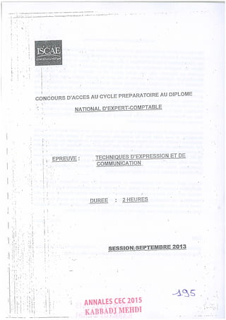 Annales CYCLE EXPERTISE COMPTABLE ISCAE-/ 2004 2015