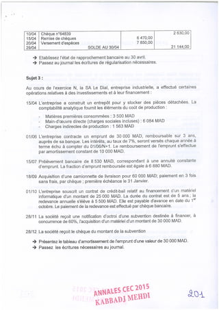 Annales CYCLE EXPERTISE COMPTABLE ISCAE-/ 2004 2015