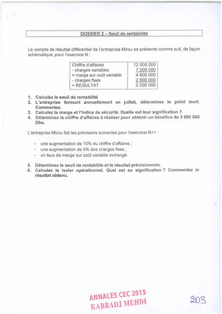 Annales CYCLE EXPERTISE COMPTABLE ISCAE-/ 2004 2015