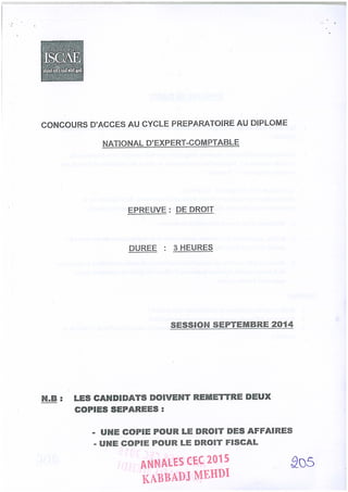 Annales CYCLE EXPERTISE COMPTABLE ISCAE-/ 2004 2015