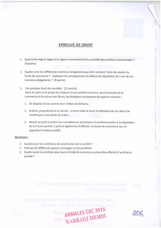 Annales CYCLE EXPERTISE COMPTABLE ISCAE-/ 2004 2015