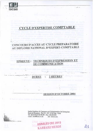Annales CYCLE EXPERTISE COMPTABLE ISCAE-/ 2004 2015