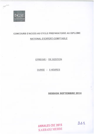 Annales CYCLE EXPERTISE COMPTABLE ISCAE-/ 2004 2015